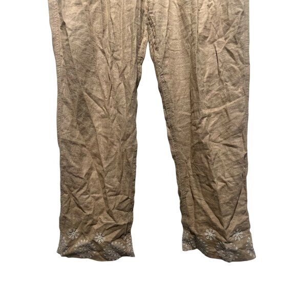 Abercrombie Fitch Linen Loose Fit Pants Womens Large Brown Embroidered Hem Beach - Picture 9 of 13